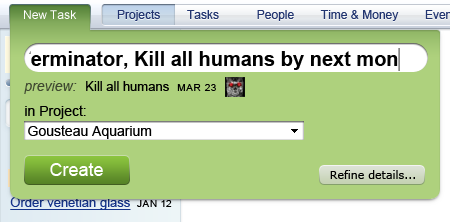 Кнопка New Task с умным полем постановки задачи